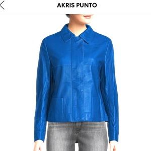 Akris Punto- $2390 100% Nappa Lambskin Electric Blue Leather Jacket, Size 14